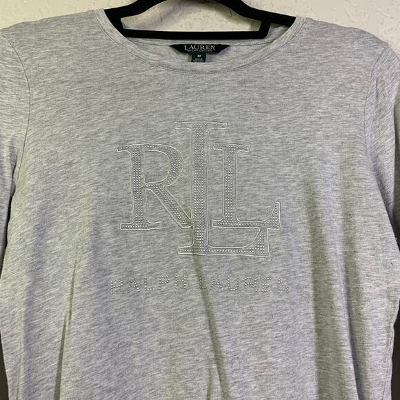 LAUREN RALPH LAUREN Tee T-Shirt Gray Medium Long Sleeve Crew Neck RLL Chest Logo - Picture 5 of 12